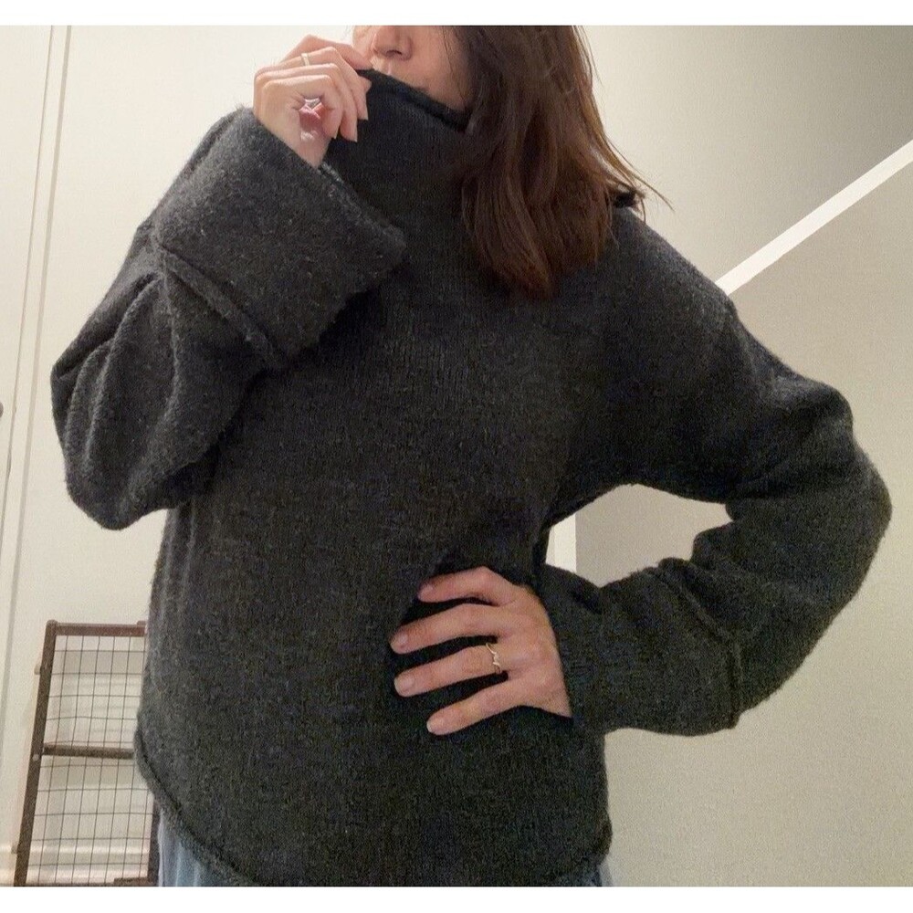 Anthropologie Oversized Rolled Neck Bell Sleeve Sweater Size M Dark Gray - Picture 7 of 7